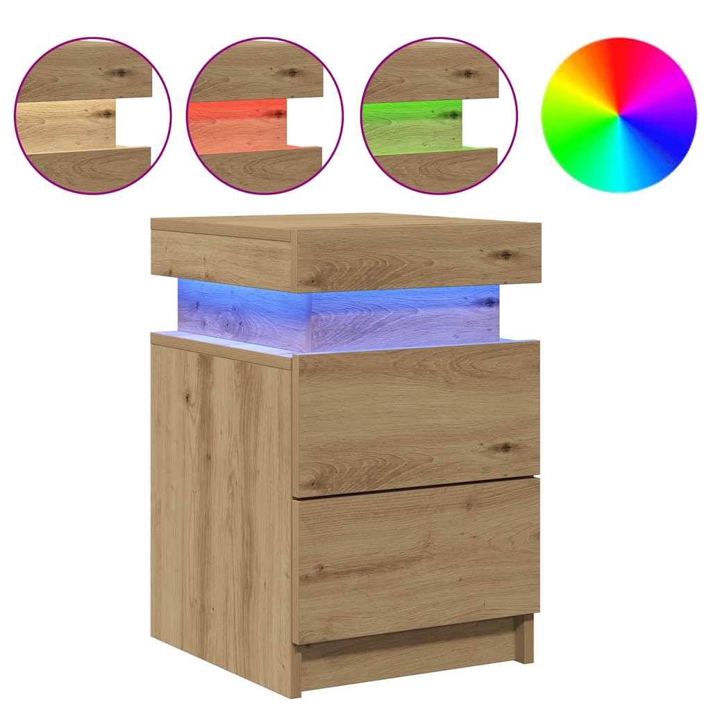 Bedside Cabinets with LED 2 pcs Artisian Oak 35x39x55 cm Engineered Wood