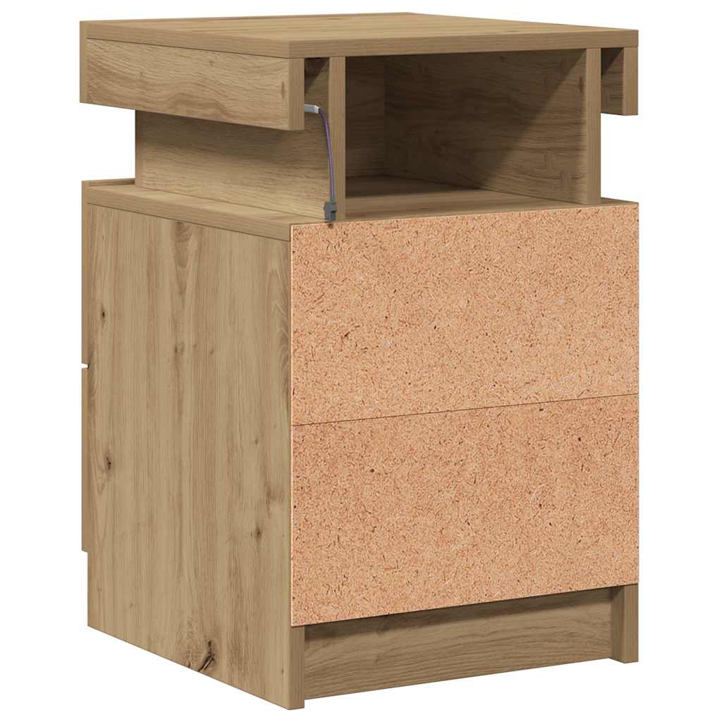 Bedside Cabinets with LED 2 pcs Artisian Oak 35x39x55 cm Engineered Wood