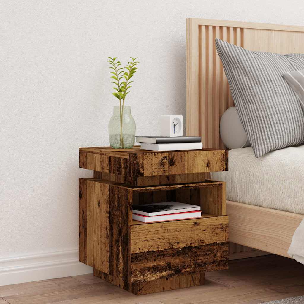 Bedside Cabinet with LED Lights Old Wood 40x39x48.5 cm