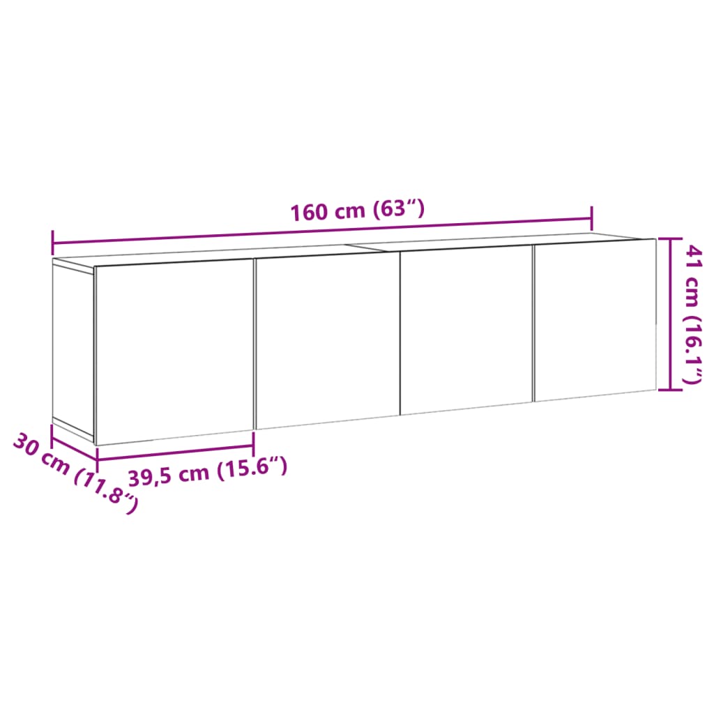 vidaXL TV Cabinets Wall-mounted 2 pcs Old Wood 80x30x41 cm