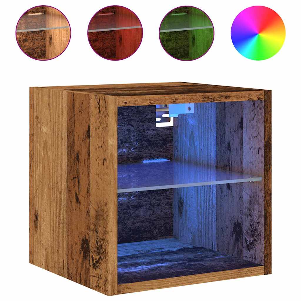 TV Wall Cabinet with LED Lights Old Wood 30x28,5x30 cm