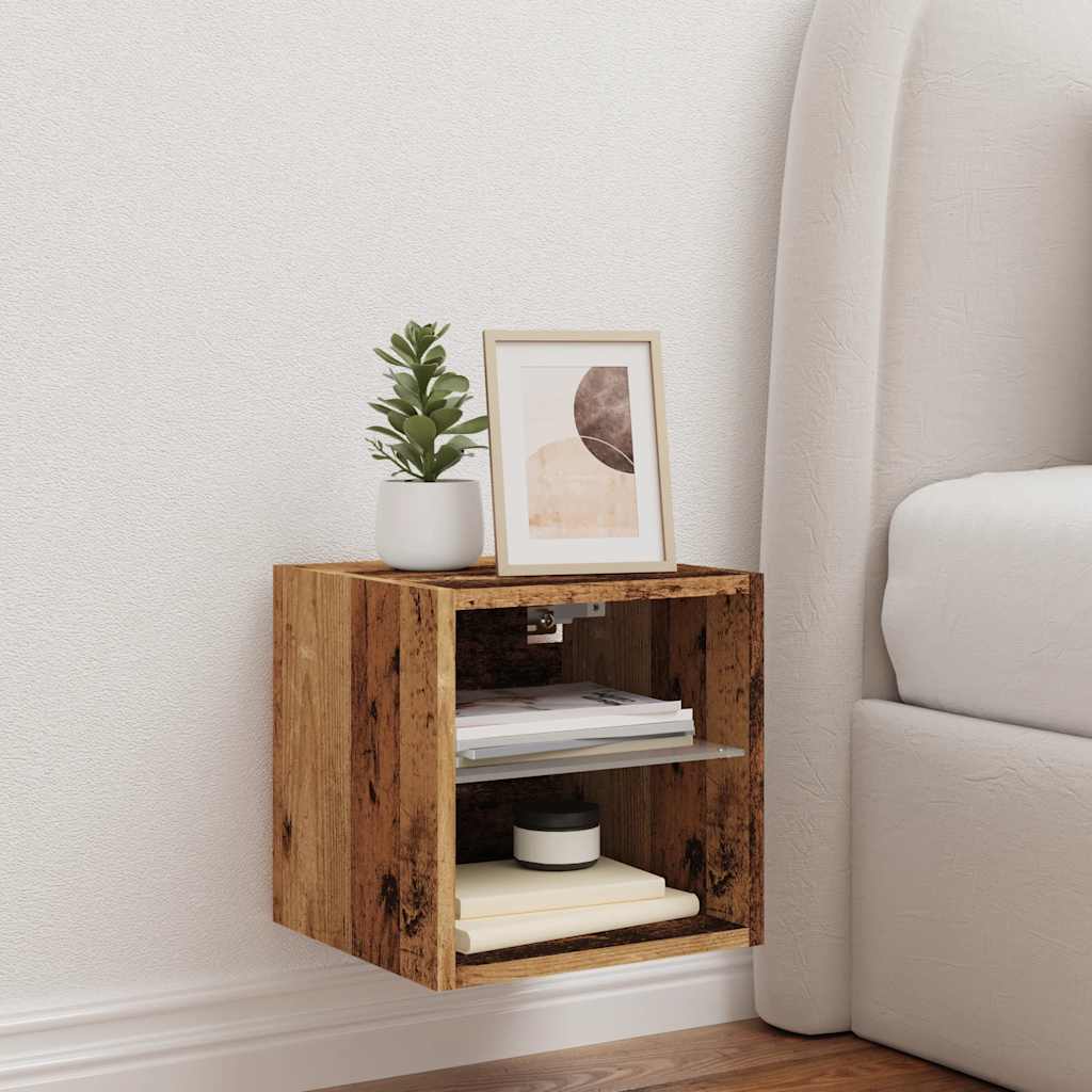 TV Wall Cabinet with LED Lights Old Wood 30x28,5x30 cm