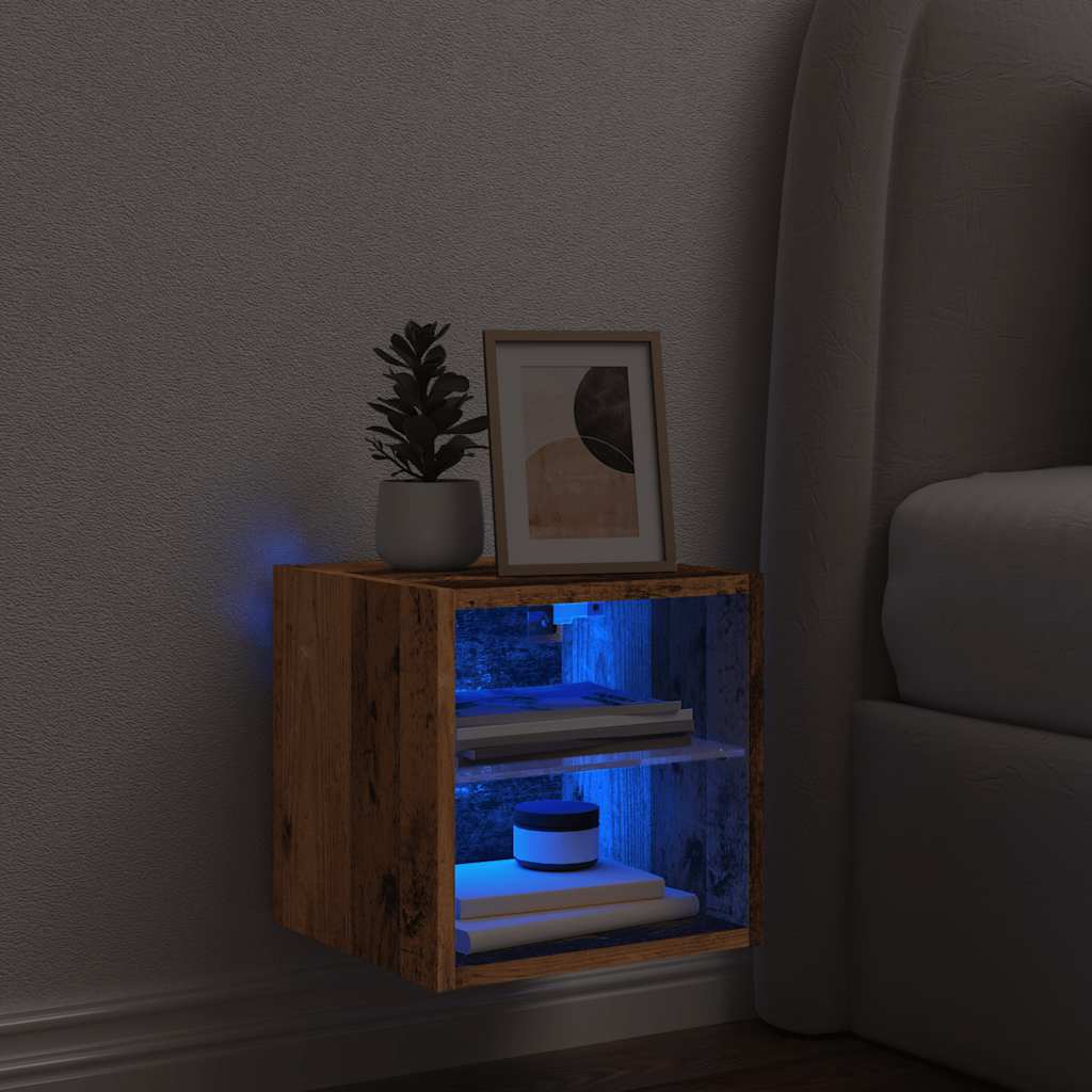TV Wall Cabinet with LED Lights Old Wood 30x28,5x30 cm