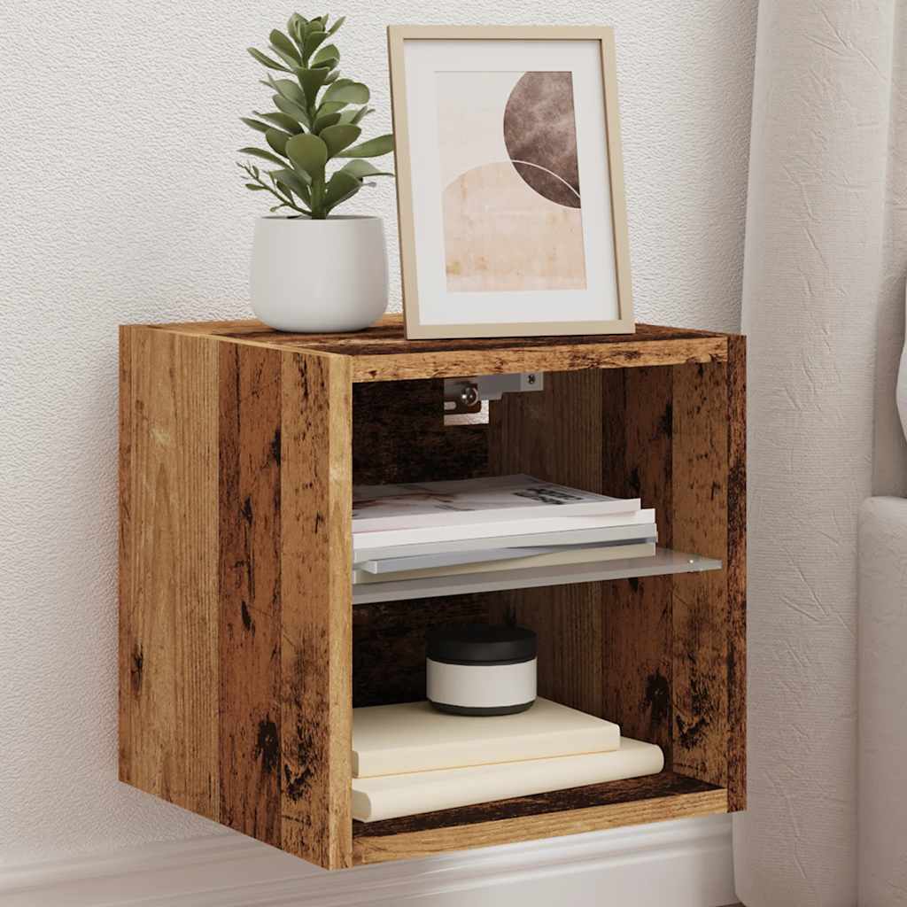 TV Wall Cabinet with LED Lights Old Wood 30x28,5x30 cm