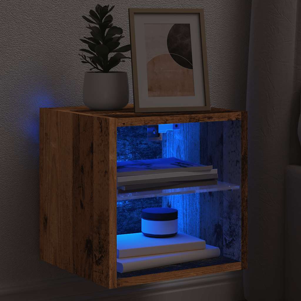 TV Wall Cabinet with LED Lights Old Wood 30x28,5x30 cm