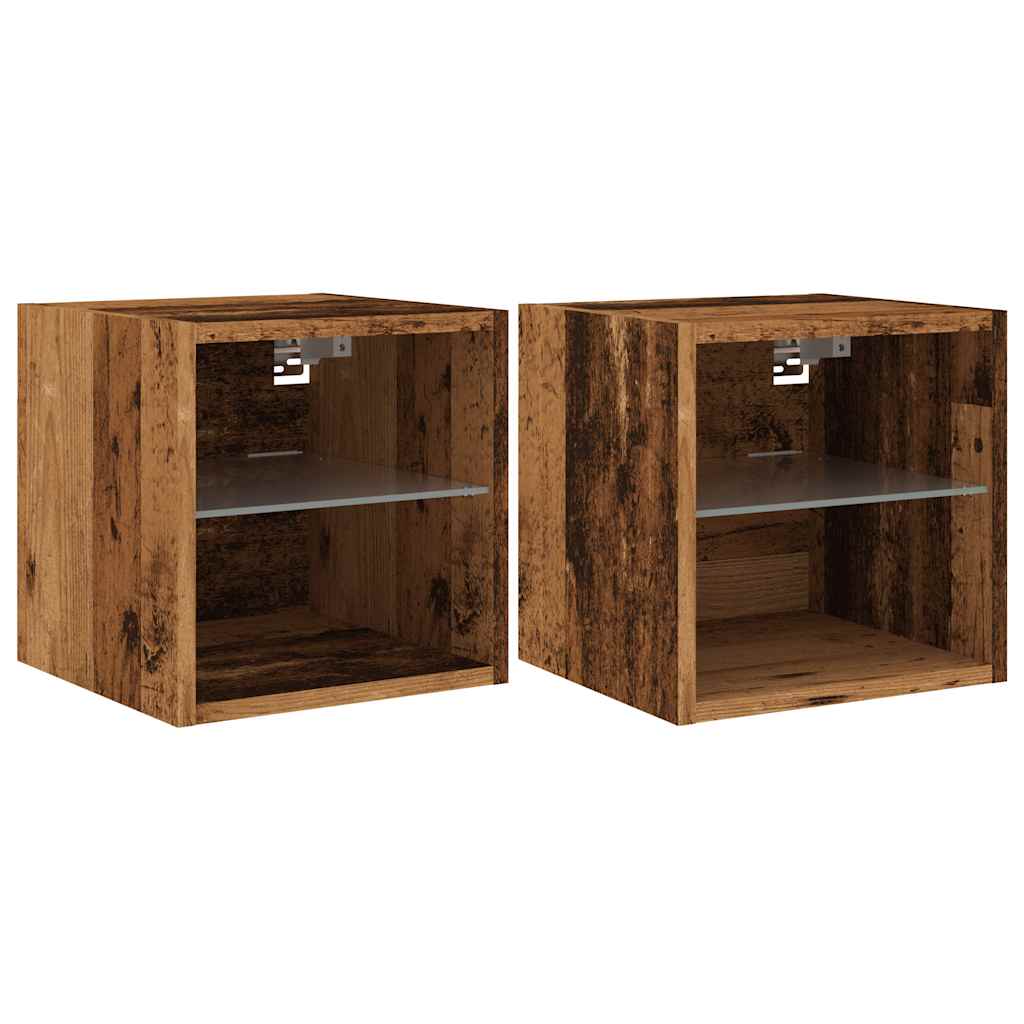 TV Wall Cabinets with LED Lights 2 pcs Old Wood 30x28,5x30 cm