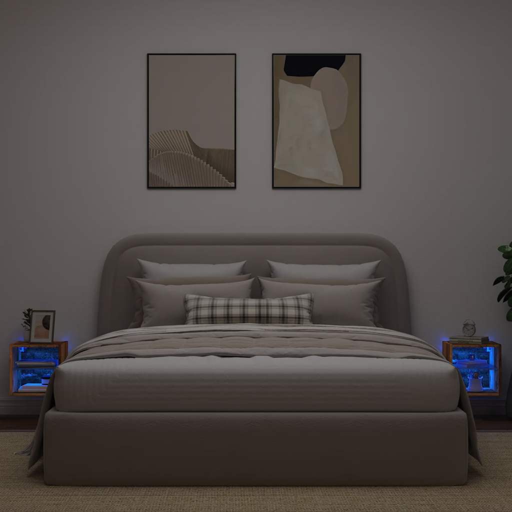 TV Wall Cabinets with LED Lights 2 pcs Old Wood 30x28,5x30 cm