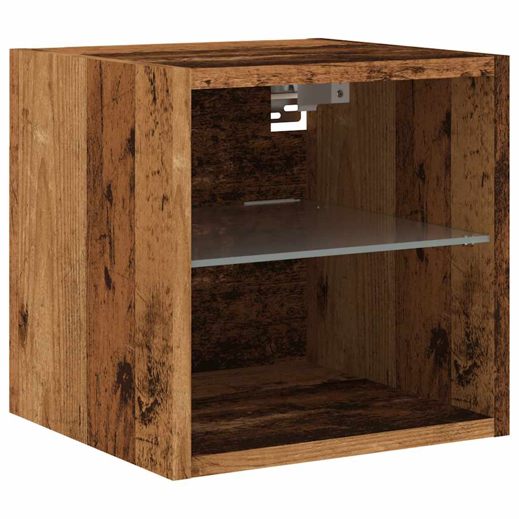 TV Wall Cabinets with LED Lights 2 pcs Old Wood 30x28,5x30 cm