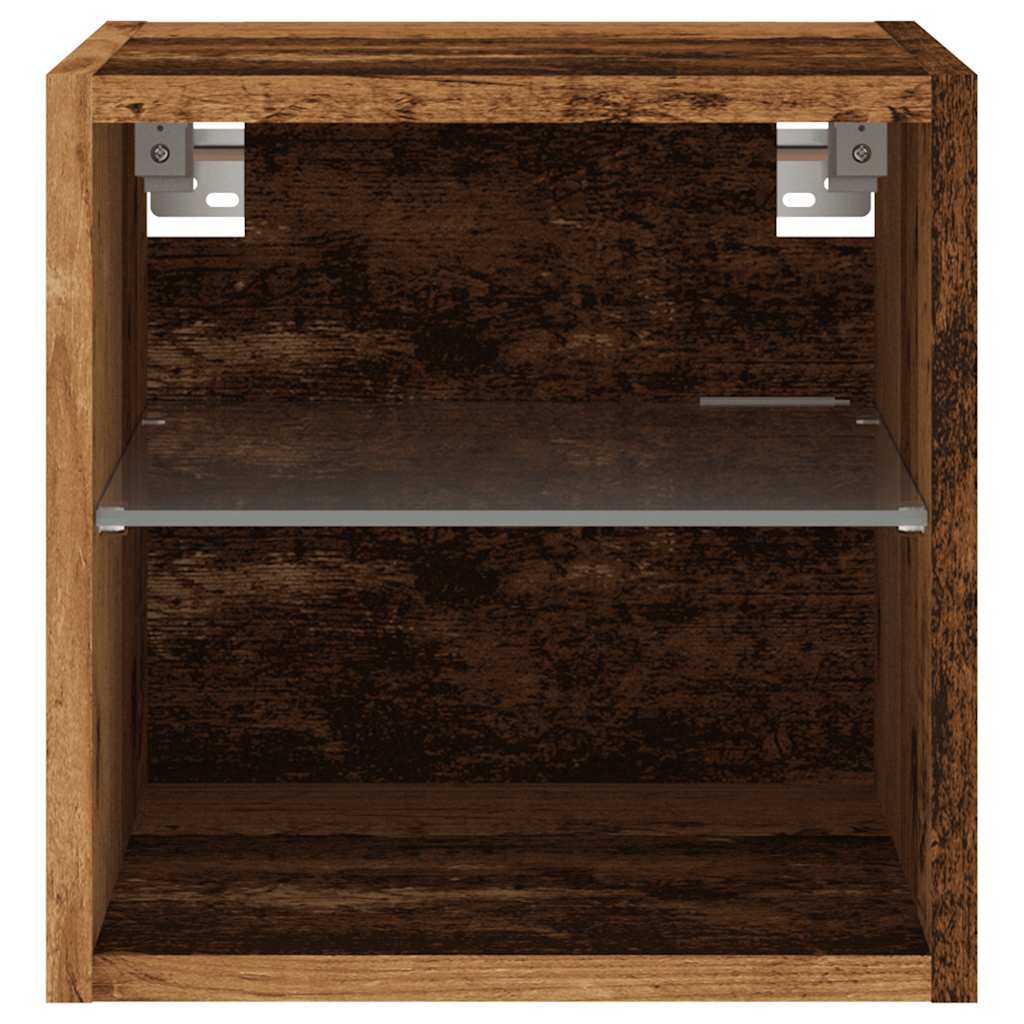 TV Wall Cabinets with LED Lights 2 pcs Old Wood 30x28,5x30 cm