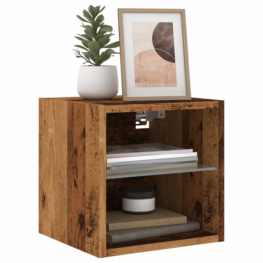 TV Wall Cabinets with LED Lights 2 pcs Old Wood 30x28,5x30 cm