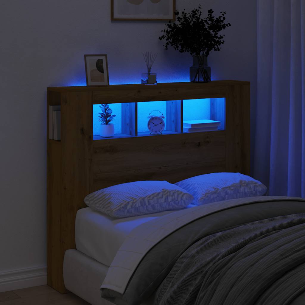 LED Headboard Artisan Oak 120x18.5x103.5 cm Engineered Wood