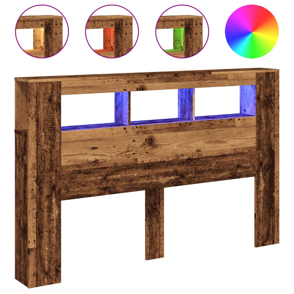 LED Headboard Old Wood 160x18.5x103.5 cm Engineered Wood