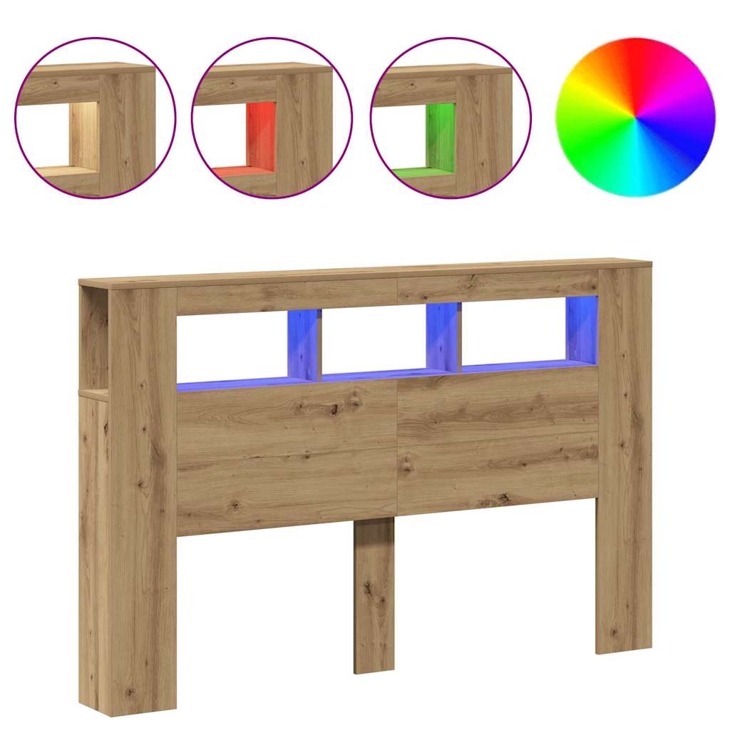 LED Headboard Artisan Oak 160x18.5x103.5 cm Engineered Wood