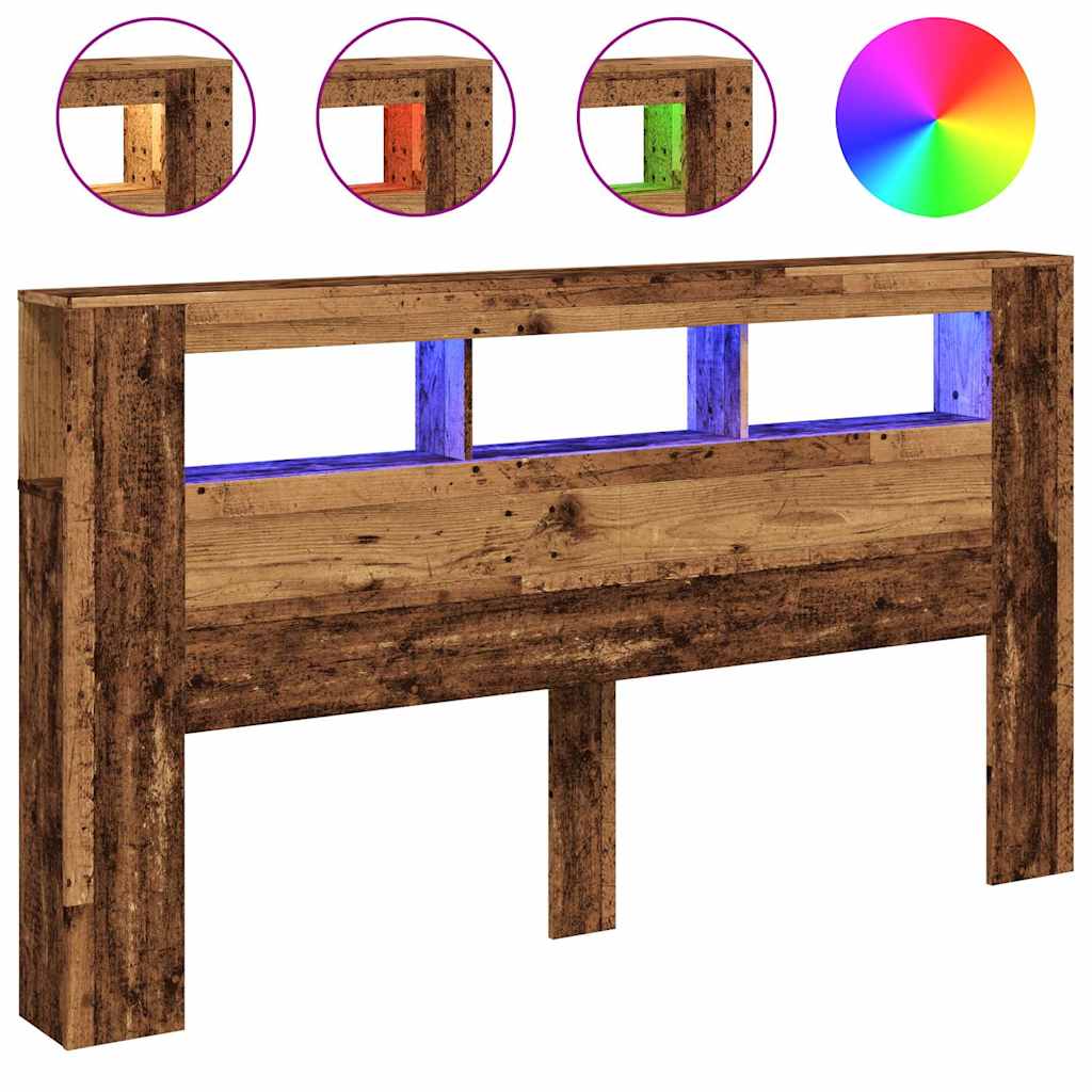 LED Headboard Old Wood 180x18.5x103.5 cm Engineered Wood