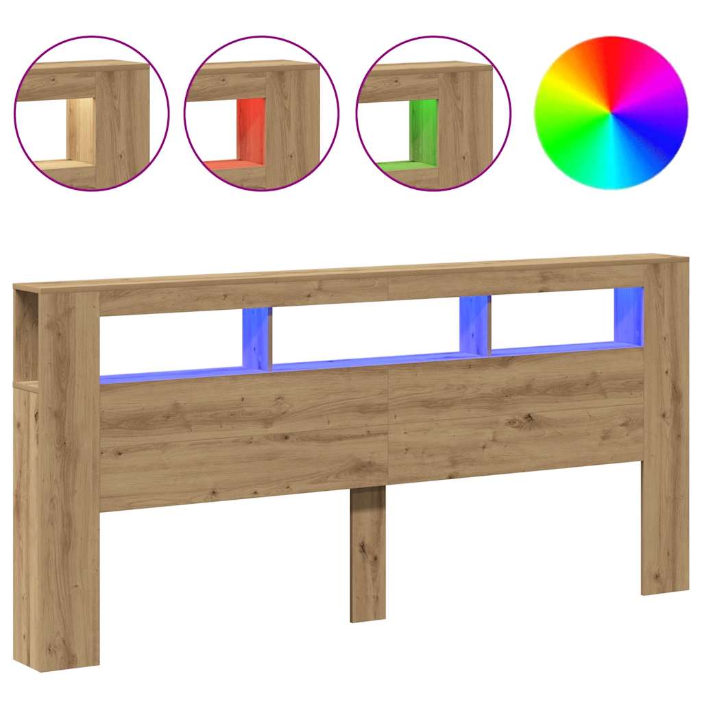 LED Headboard Artisan Oak 220x18.5x103.5 cm Engineered Wood