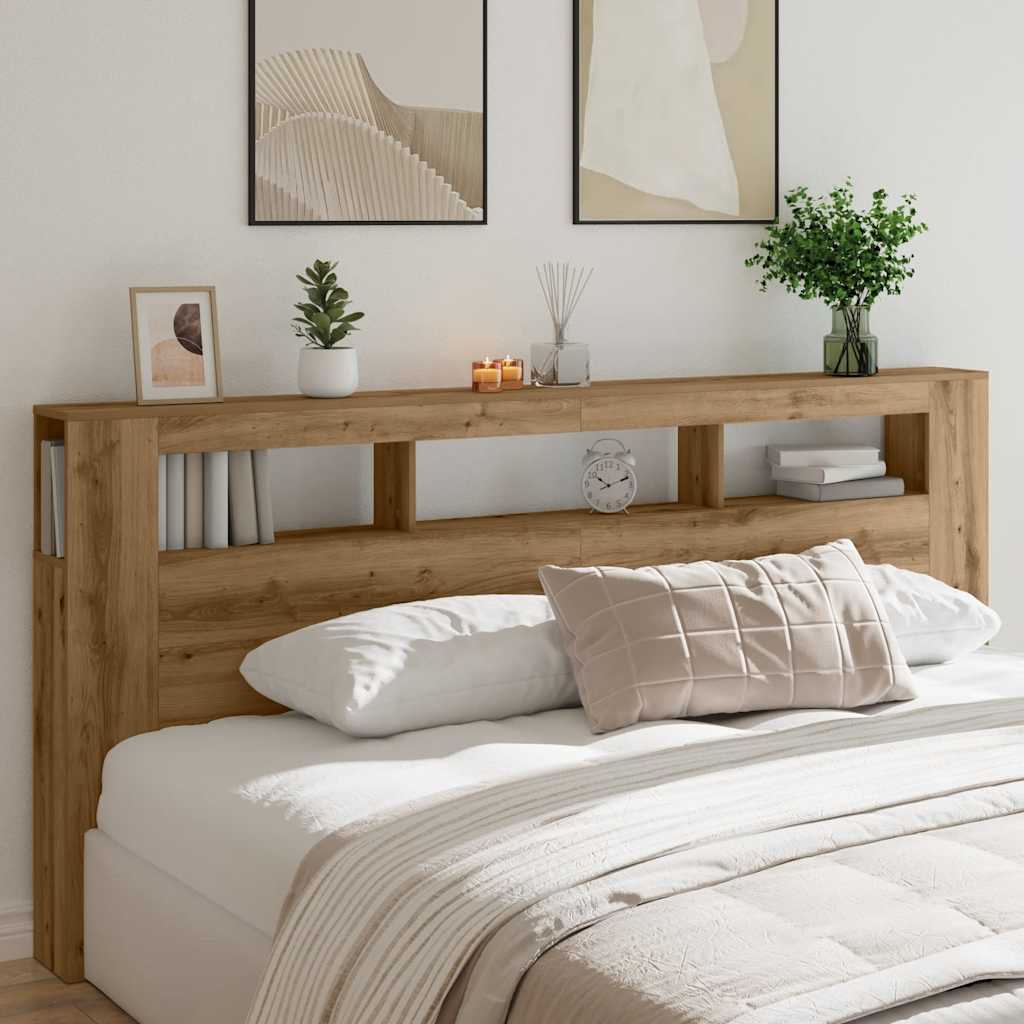 LED Headboard Artisan Oak 220x18.5x103.5 cm Engineered Wood