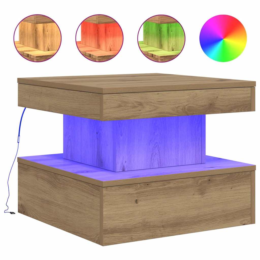 Coffee Table with LED Lights Artisian Oak 50x50x40 cm