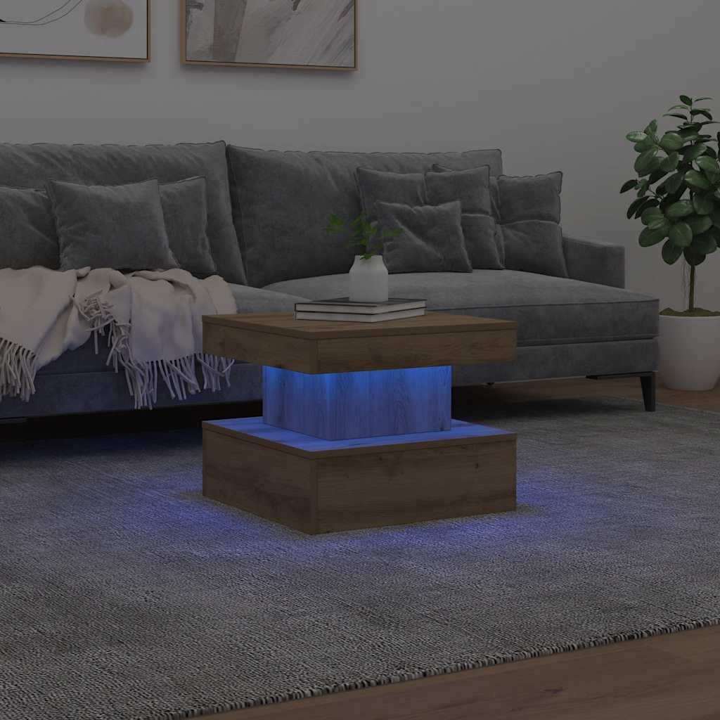 Coffee Table with LED Lights Artisian Oak 50x50x40 cm