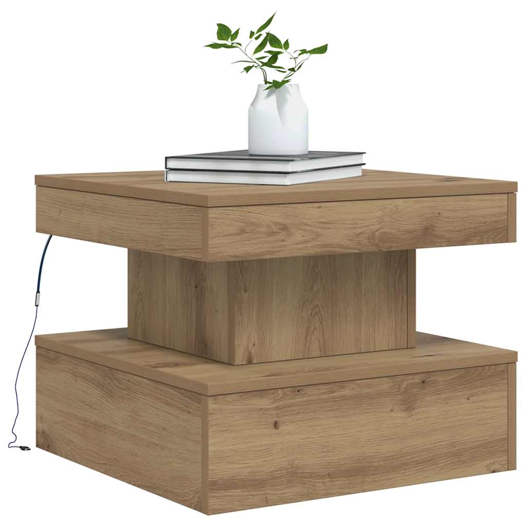 Coffee Table with LED Lights Artisian Oak 50x50x40 cm