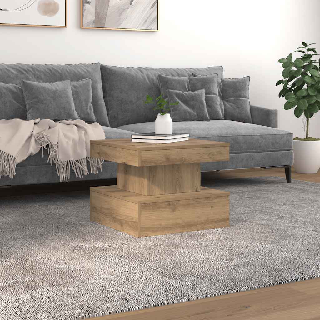 Coffee Table with LED Lights Artisian Oak 50x50x40 cm