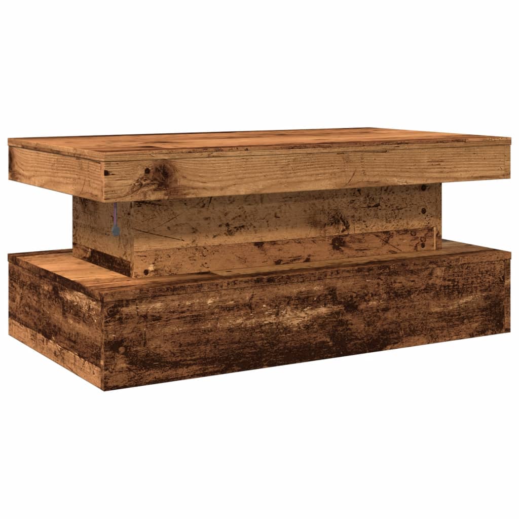 Coffee Table with LED Lights Old Wood 90x50x40 cm