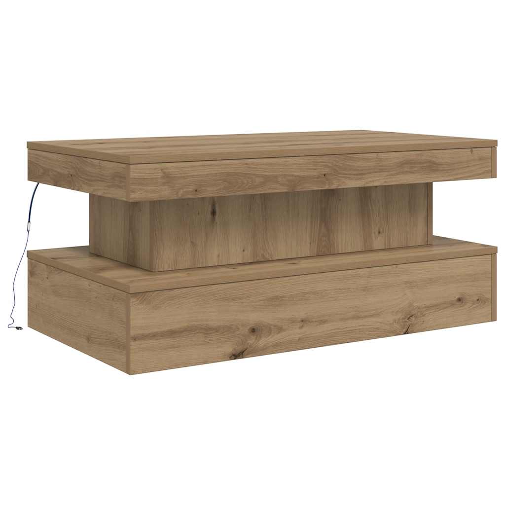 Coffee Table with LED Lights Artisian Oak 90x50x40 cm