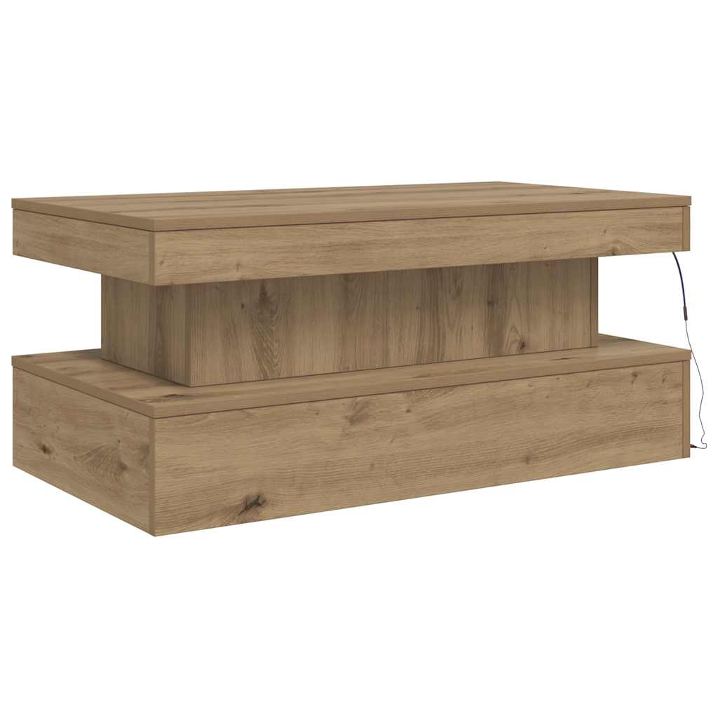 Coffee Table with LED Lights Artisian Oak 90x50x40 cm
