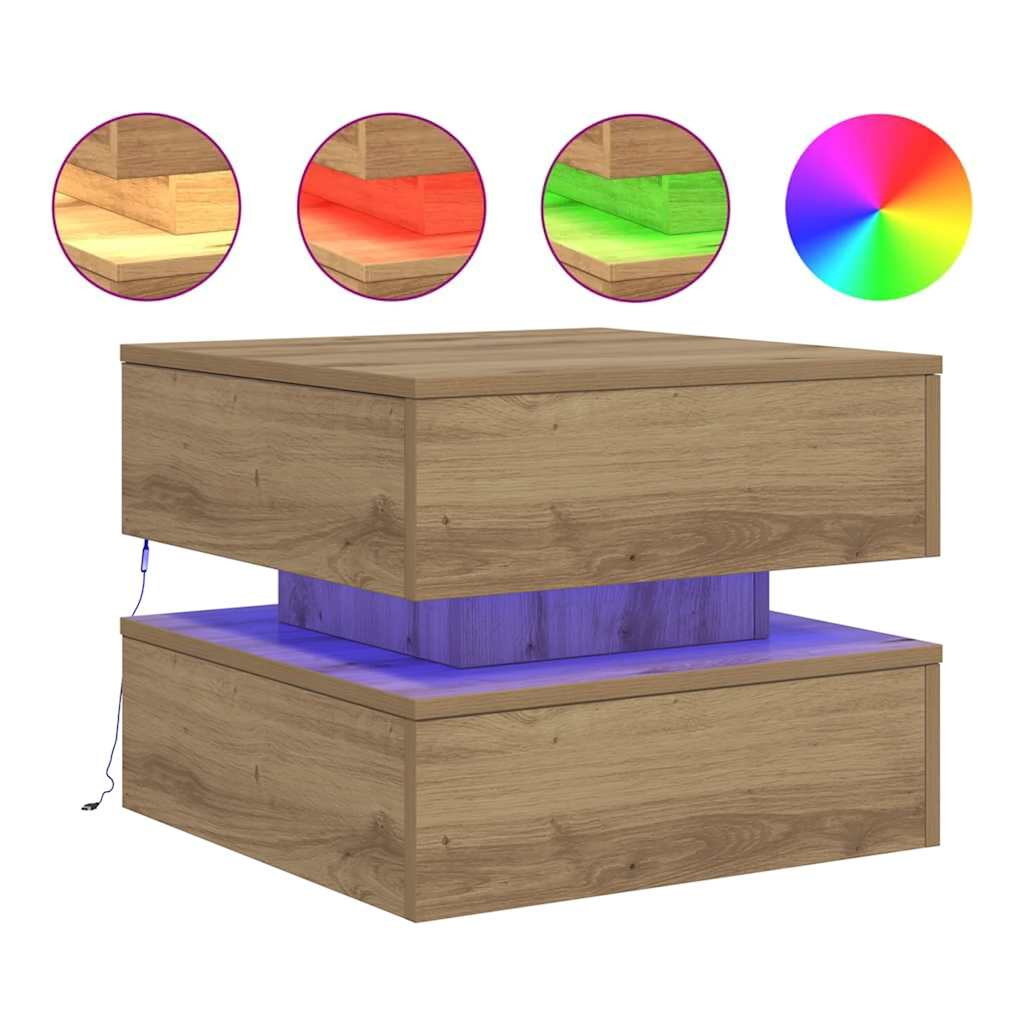 Coffee Table with LED Lights Artisian Oak 50x50x40 cm