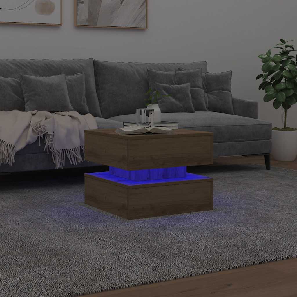 Coffee Table with LED Lights Artisian Oak 50x50x40 cm