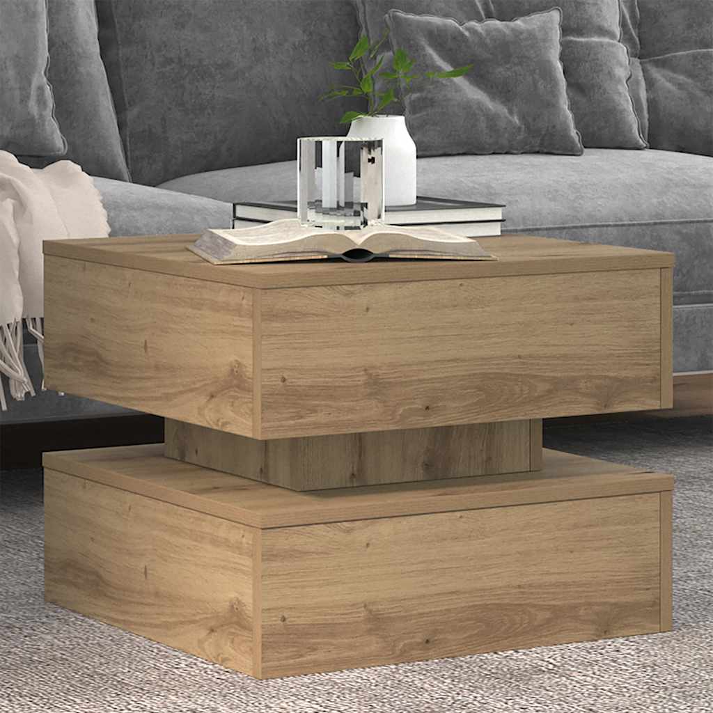 Coffee Table with LED Lights Artisian Oak 50x50x40 cm