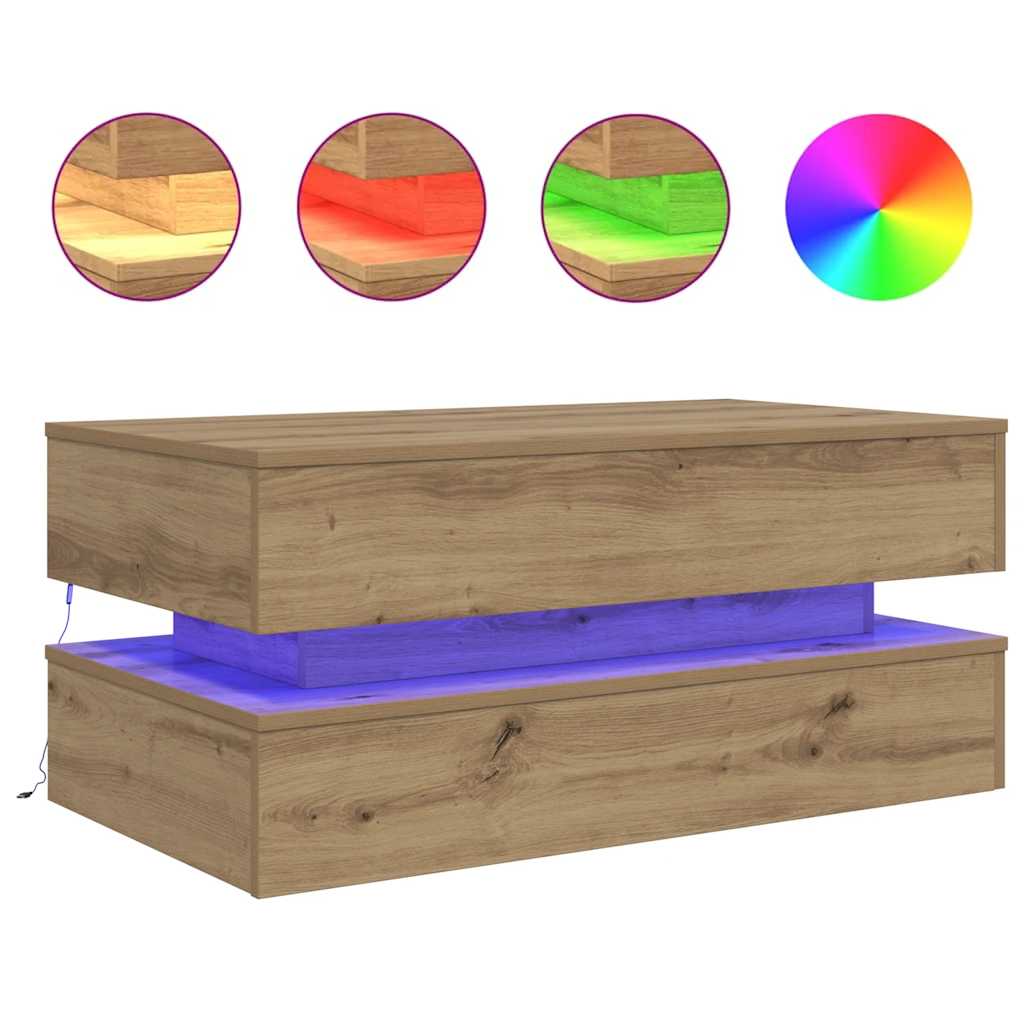 Coffee Table with LED Lights Artisian Oak 90x50x40 cm