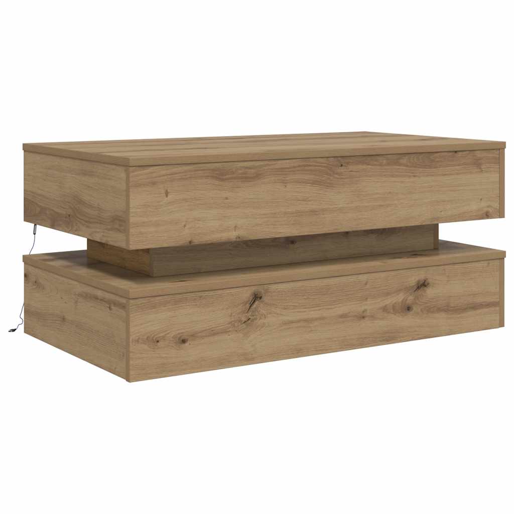 Coffee Table with LED Lights Artisian Oak 90x50x40 cm