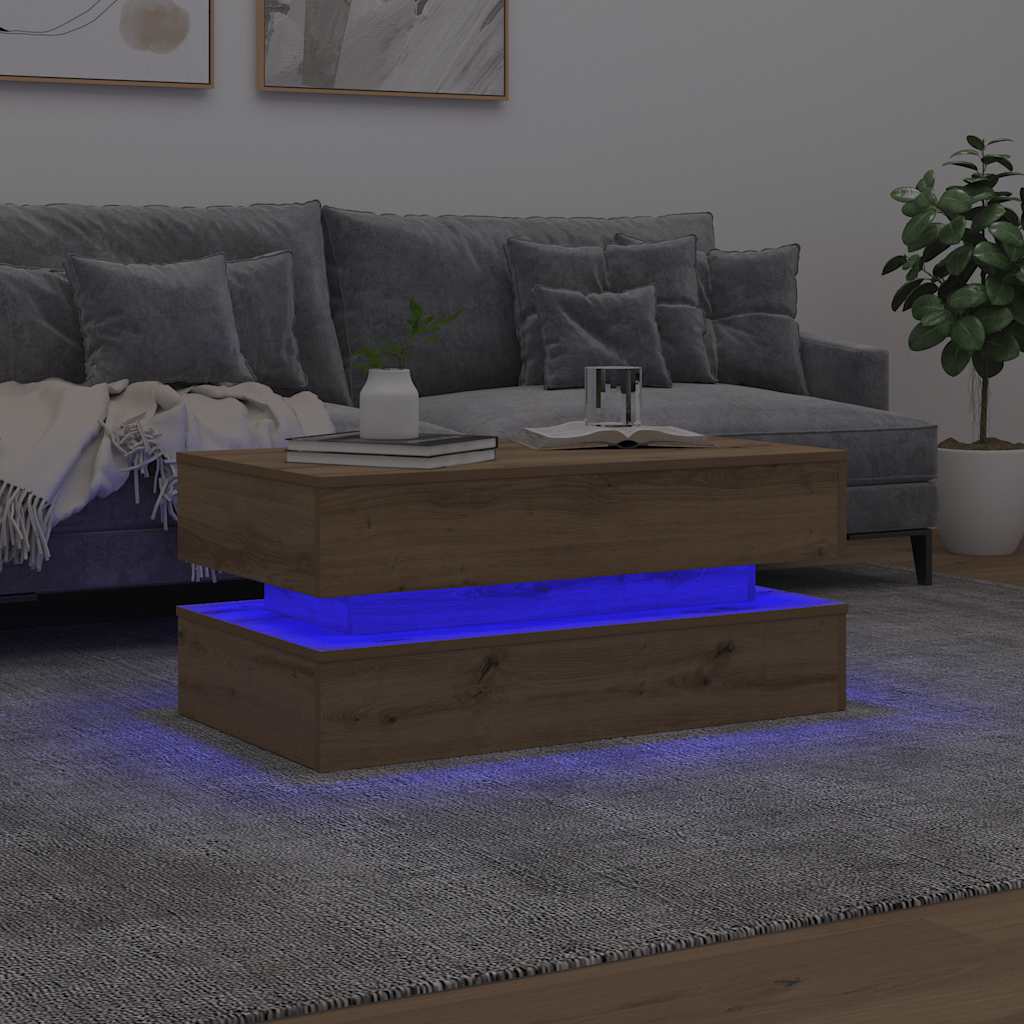 Coffee Table with LED Lights Artisian Oak 90x50x40 cm