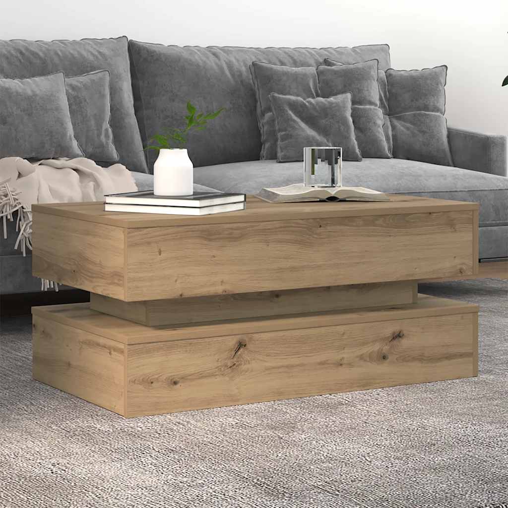 Coffee Table with LED Lights Artisian Oak 90x50x40 cm