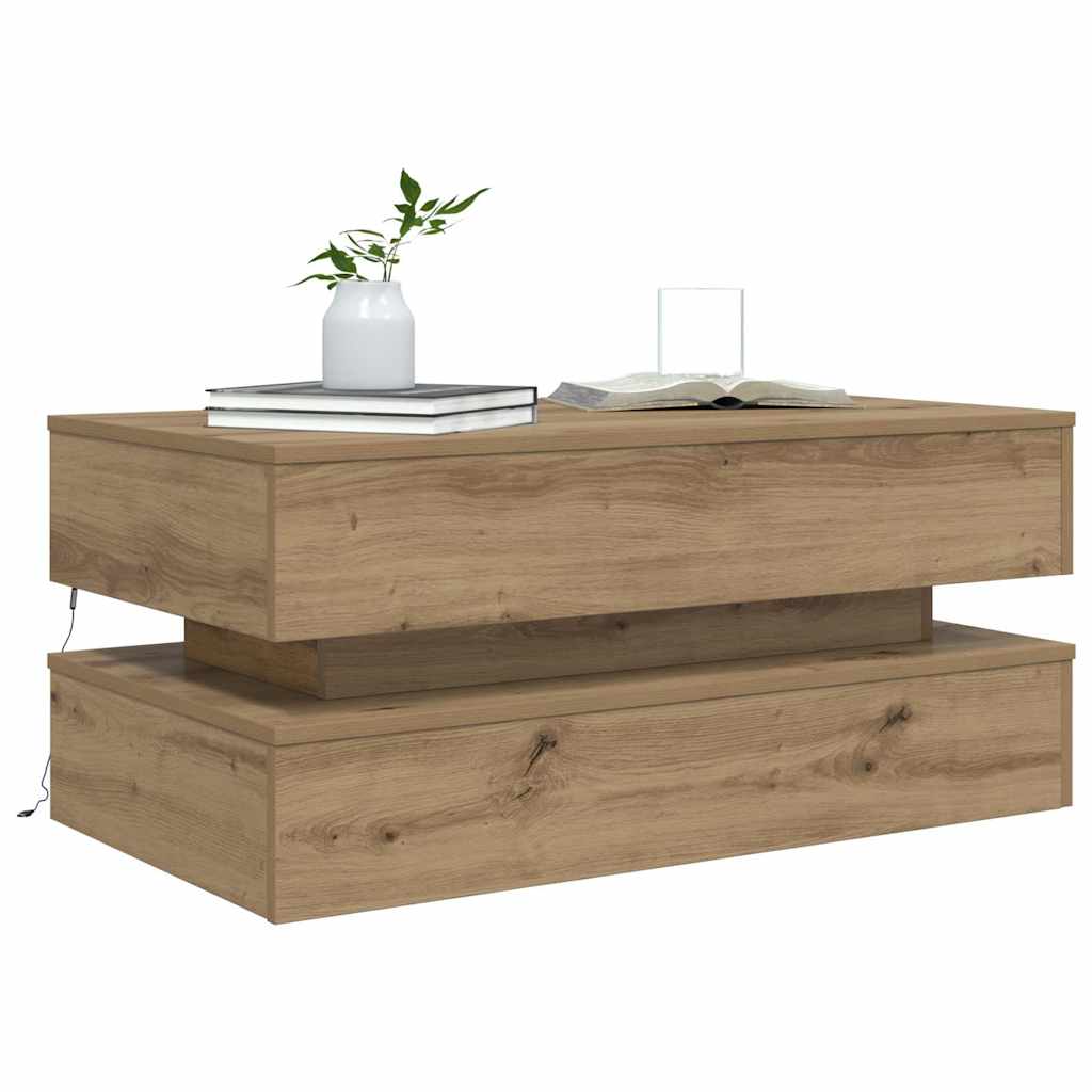 Coffee Table with LED Lights Artisian Oak 90x50x40 cm