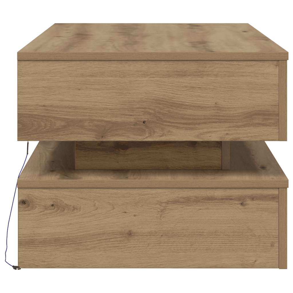 Coffee Table with LED Lights Artisian Oak 90x50x40 cm