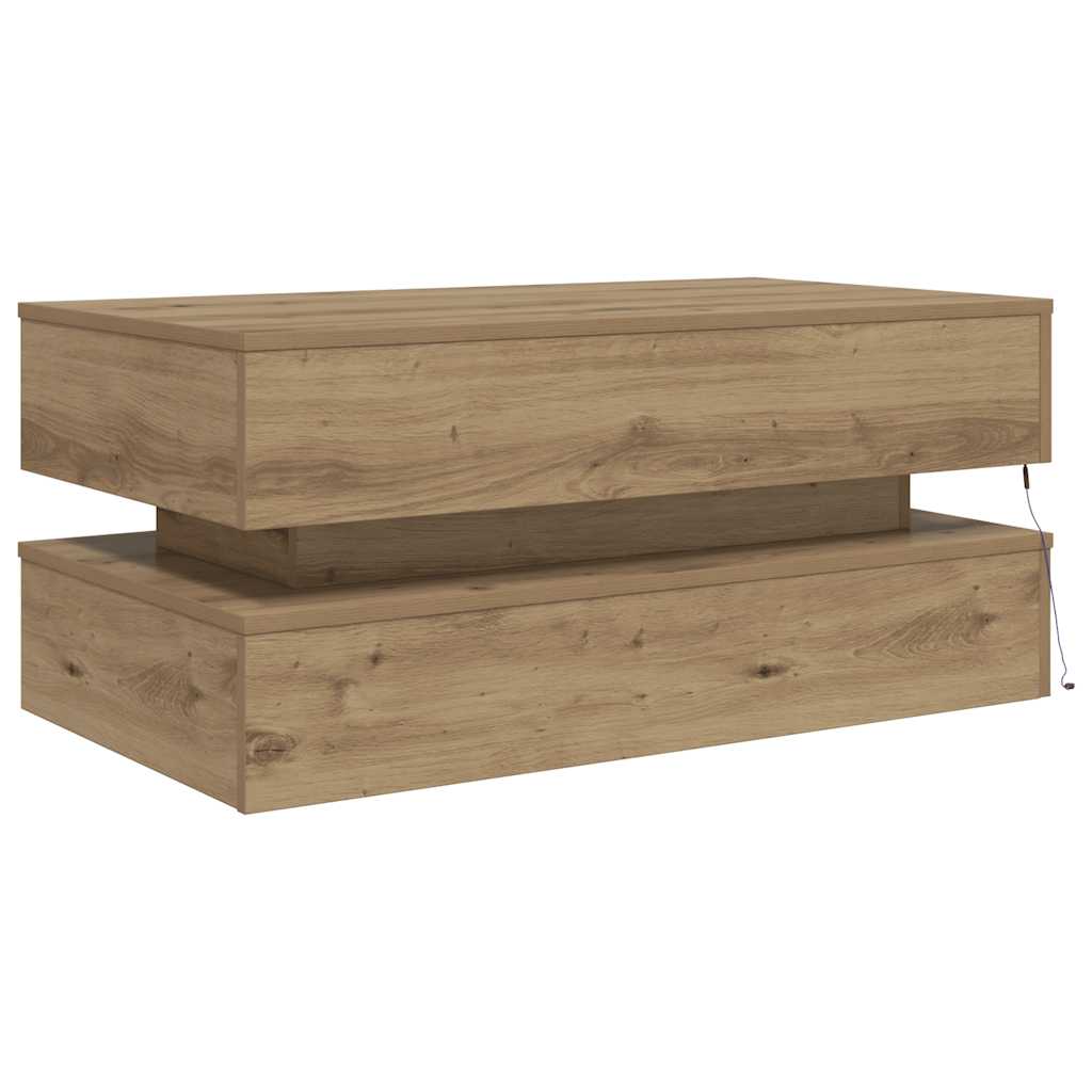 Coffee Table with LED Lights Artisian Oak 90x50x40 cm