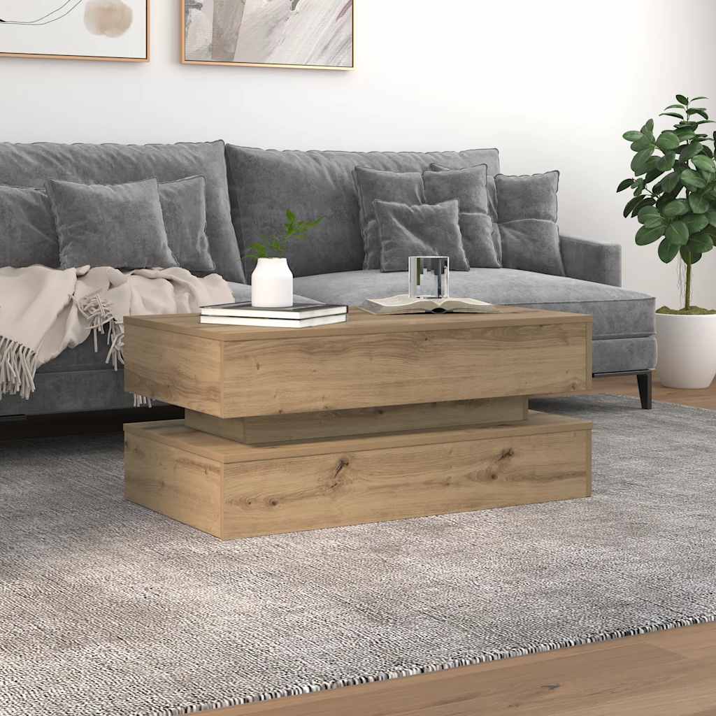 Coffee Table with LED Lights Artisian Oak 90x50x40 cm