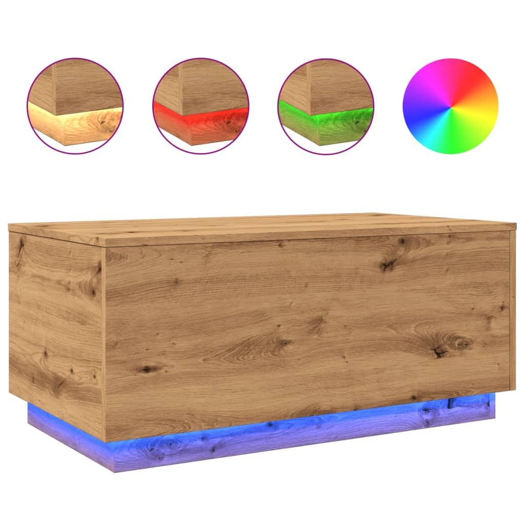 vidaXL Coffee Table with LED Lights Artisan Oak 90x50x40 cm