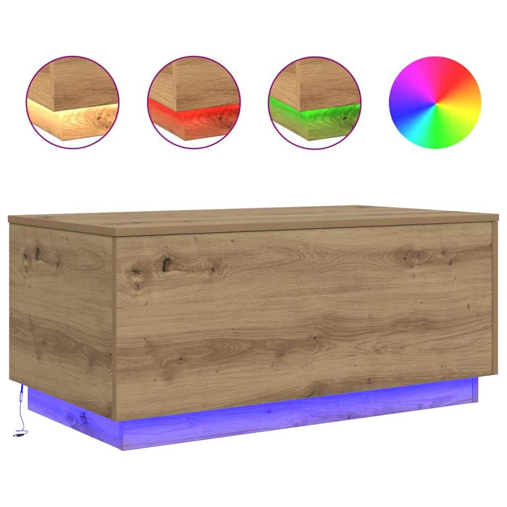 Coffee Table with LED Lights Artisan Oak 90x50x40 cm