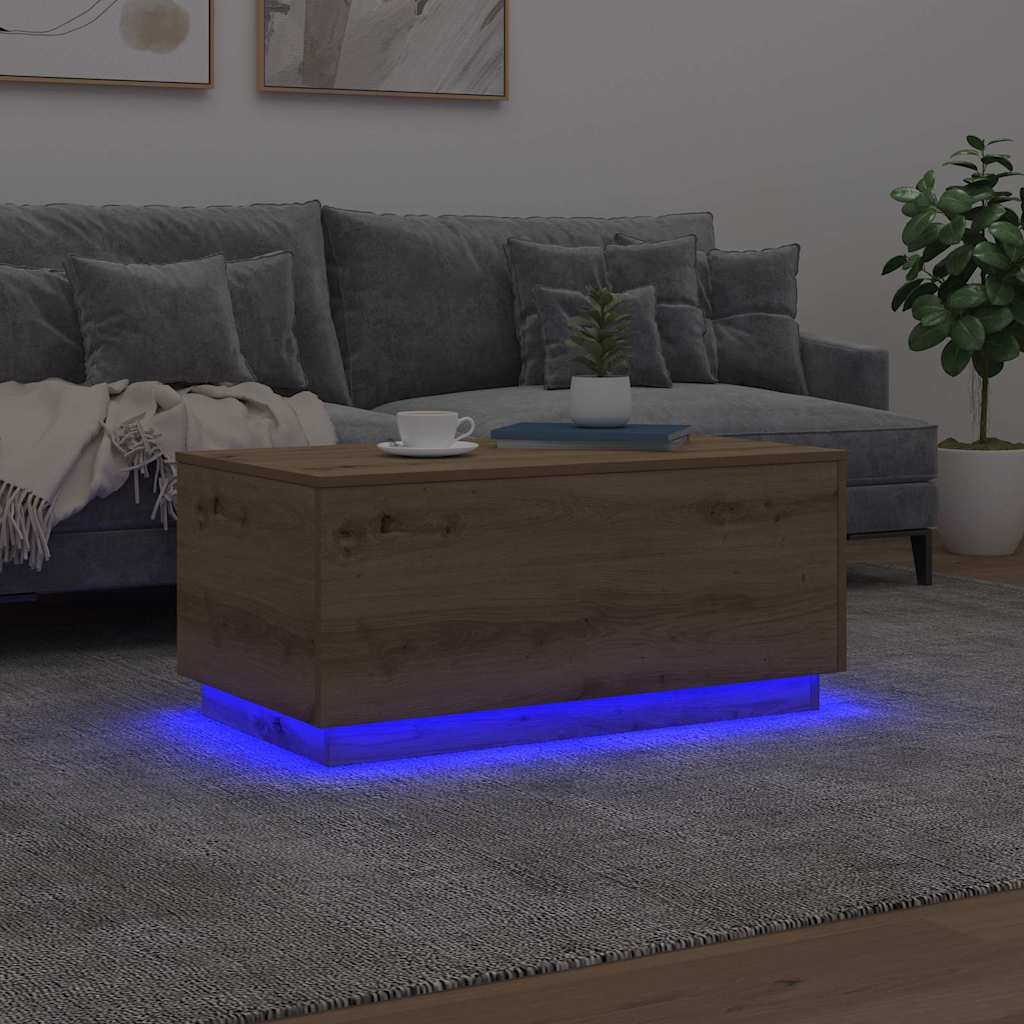 Coffee Table with LED Lights Artisan Oak 90x50x40 cm