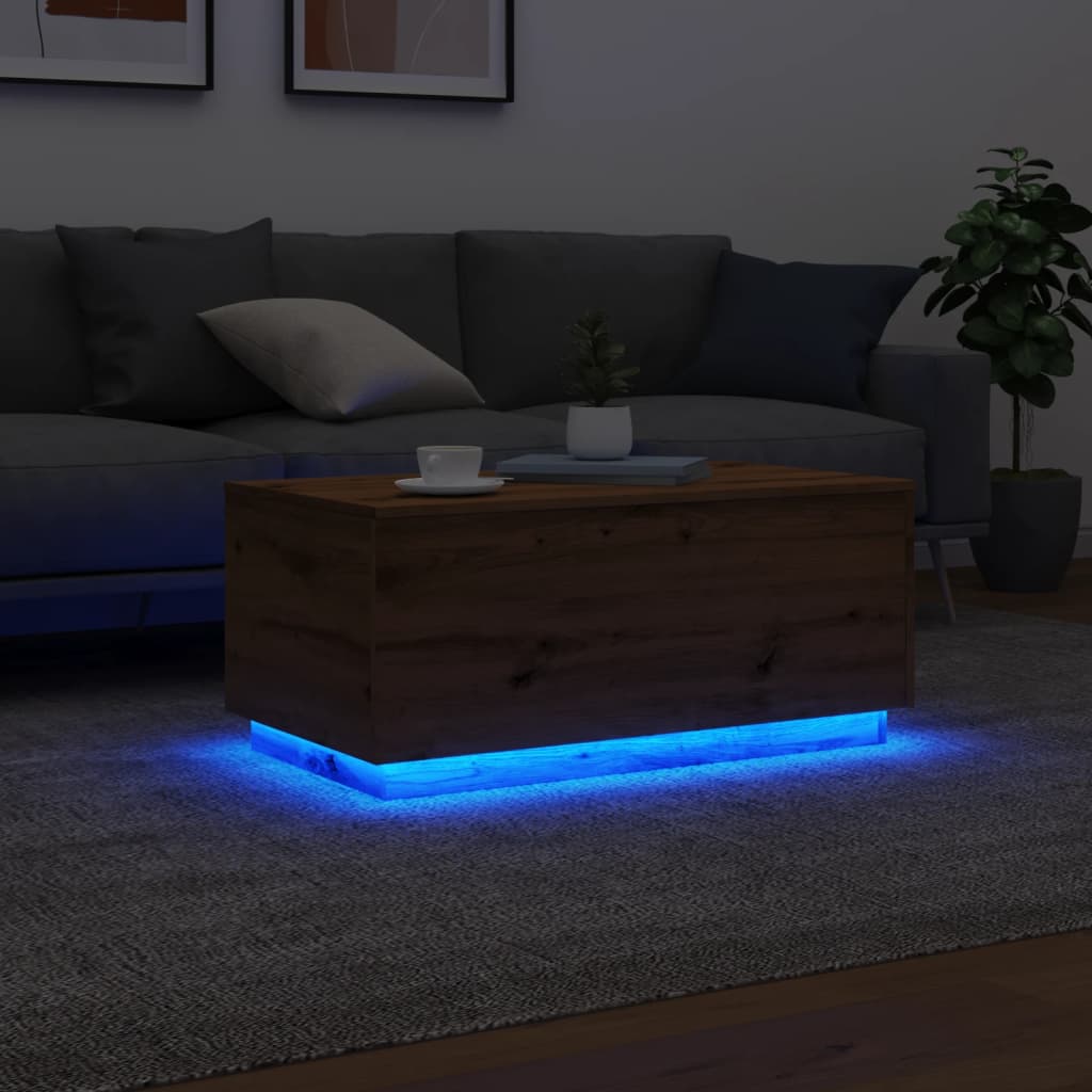 vidaXL Coffee Table with LED Lights Artisan Oak 90x50x40 cm