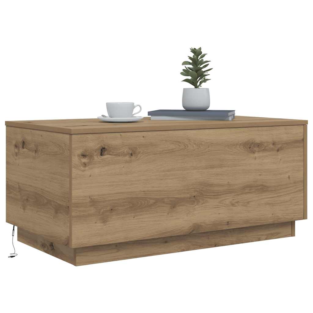 Coffee Table with LED Lights Artisan Oak 90x50x40 cm