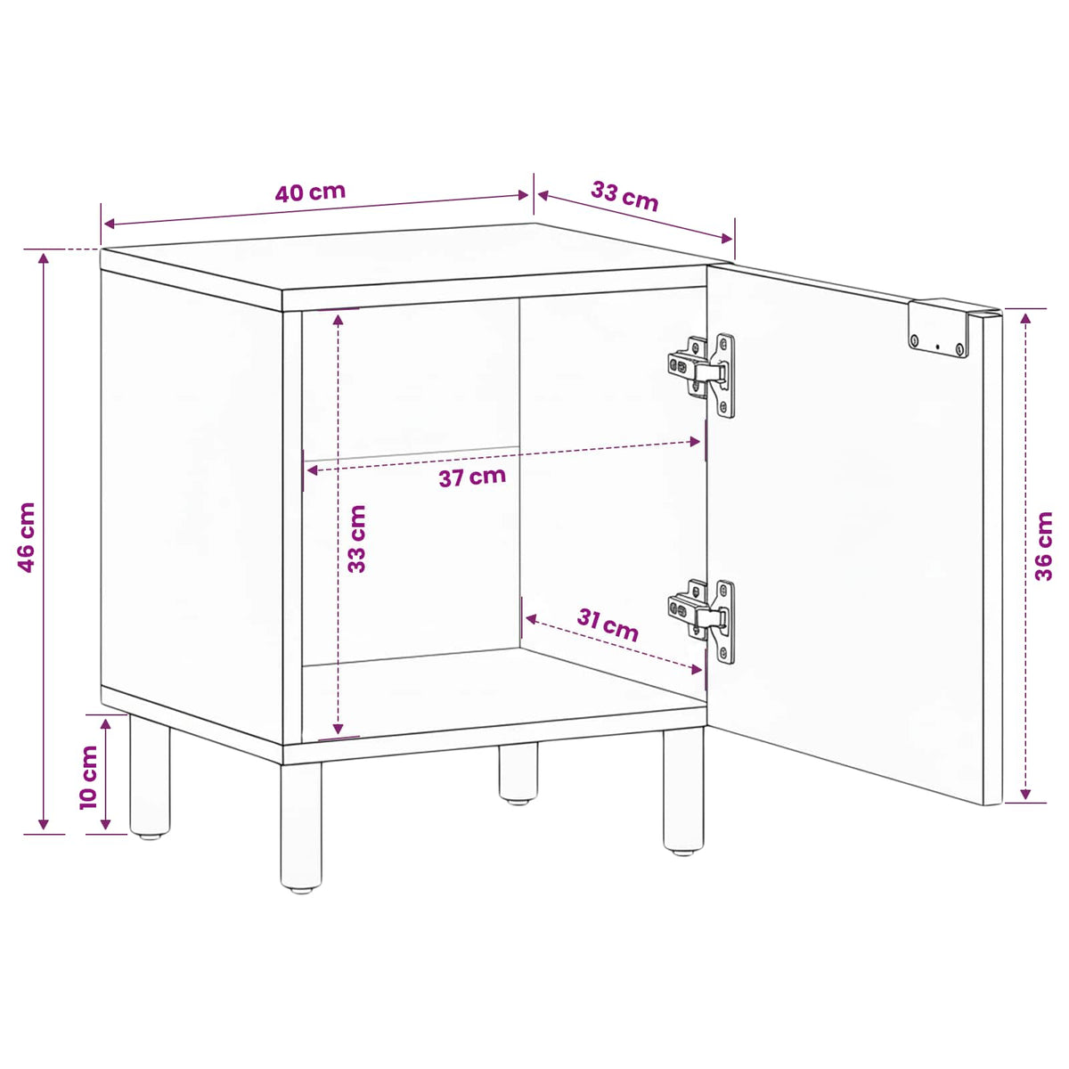 Bedside Cabinet Black 40x33x46 cm Solid Wood Mango