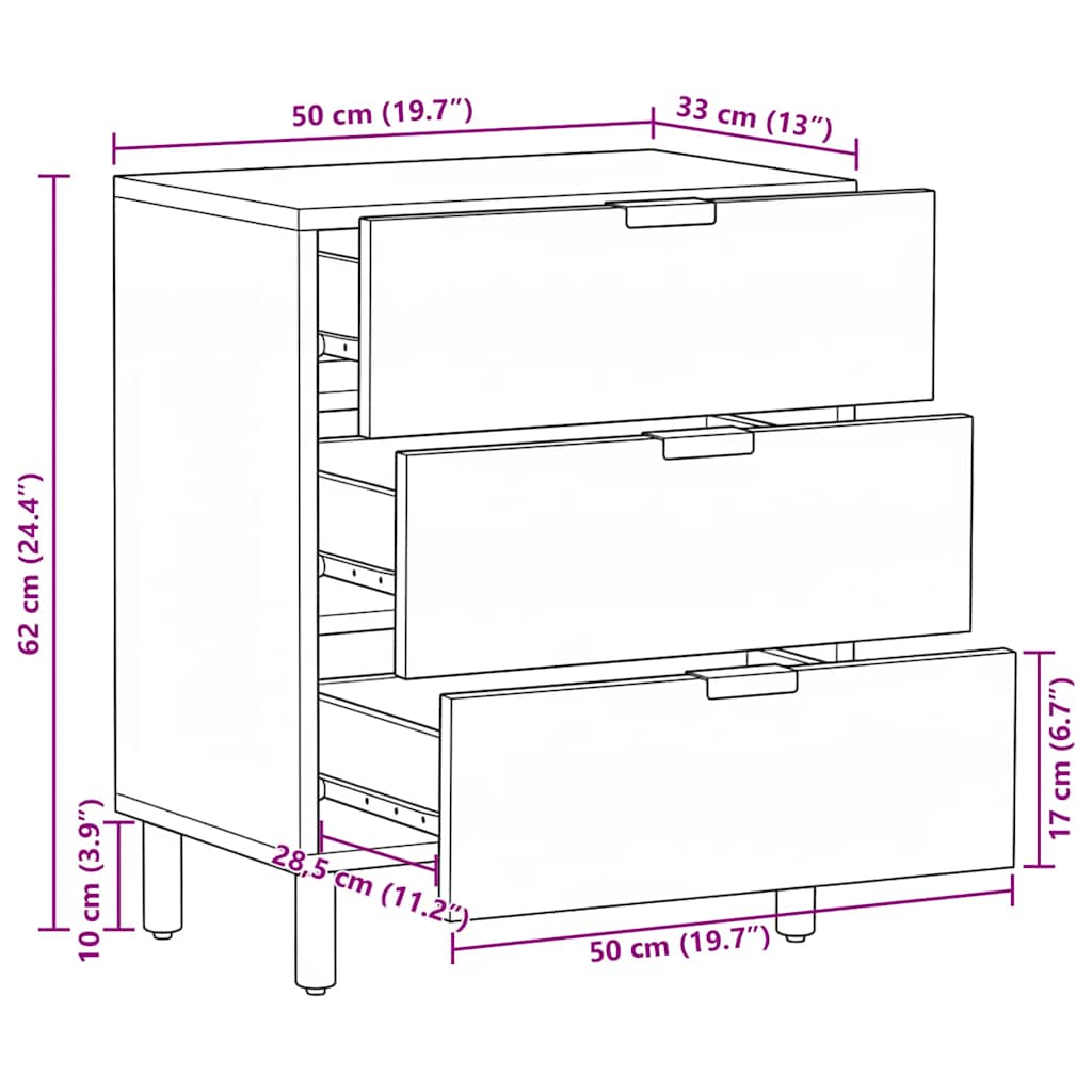 Bedside Cabinet Black 50x33x62 cm Engineered Wood