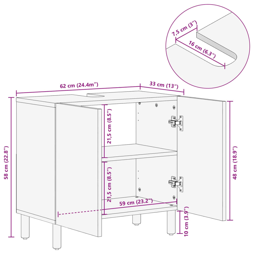Bathroom Sink Cabinet Black 62x33x58 cm Engineered Wood