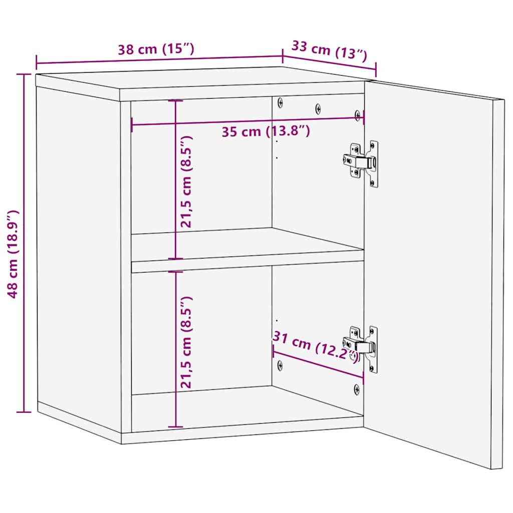 vidaXL Wall-mounted Bathroom Cabinet Black 38x33x48 cm Solid Wood Mango