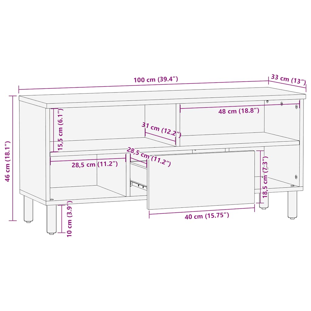 vidaXL TV Cabinet Brown 100x33x46 cm Solid Wood Mango