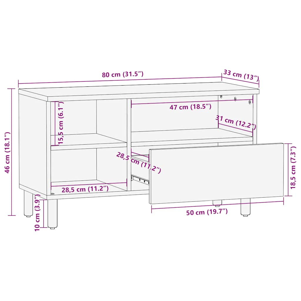 vidaXL TV Cabinet Brown 80x33x46 cm Solid Wood Mango