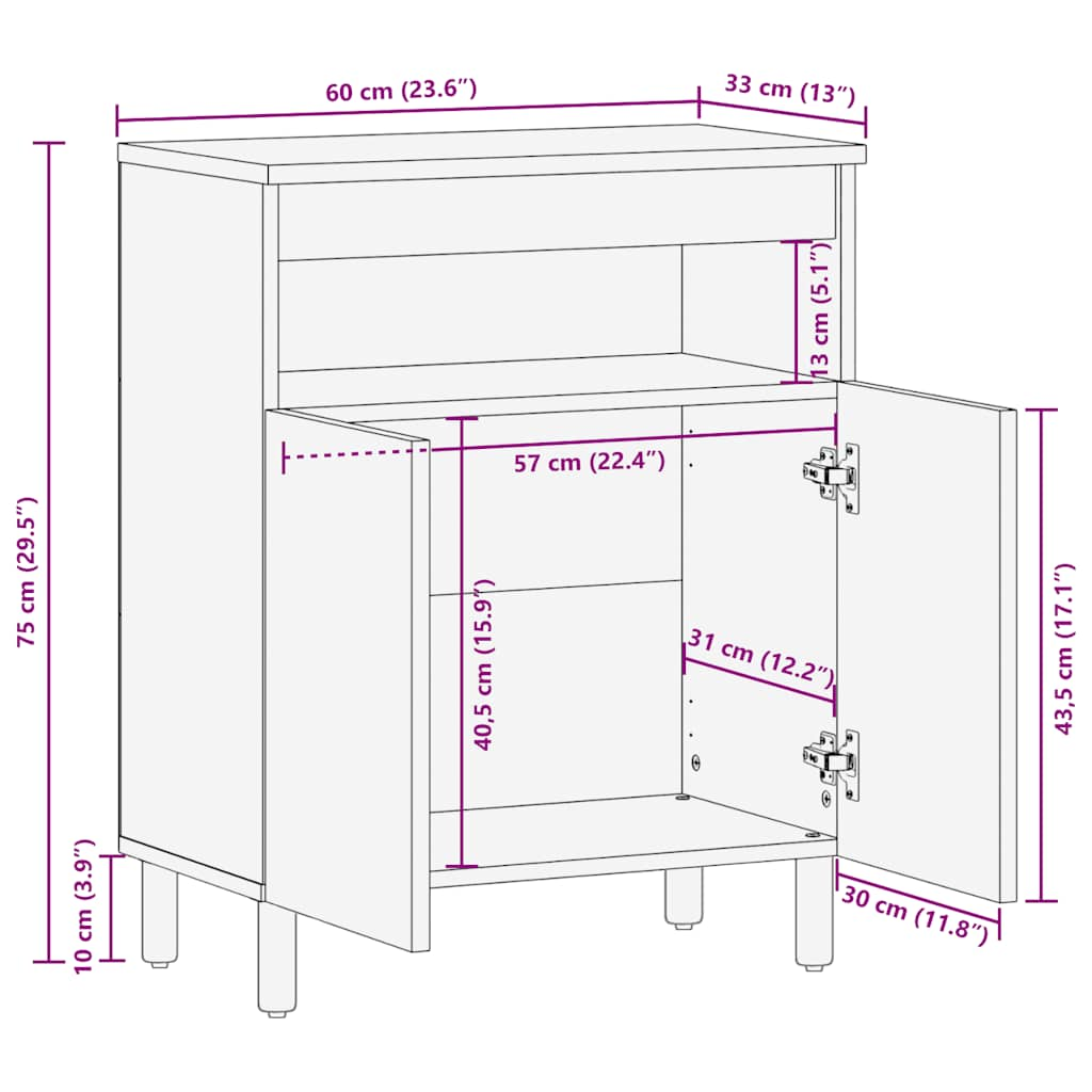 vidaXL Sideboard Brown 60x33x75 cm Solid Wood Mango